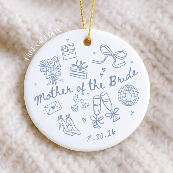 Whimsical mother of the bride ornament, Blue Coquette gift from daughter, Wedding Keepsake for Mom, MOB Gifts