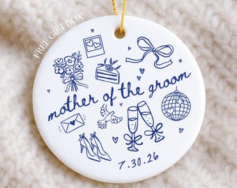 Mother of the Groom Ornament, Gift from son, Whimsical Mother of the Groom Christmas Ornament, Blue Custom Wedding Gift for Mom