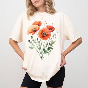 Poppy Flower shirt, Wildflower Shirt, Flower Shirt, Poppy flower top, Cottagecore tshirt, Floral Shirt for women, Boho Wildflowers shirt