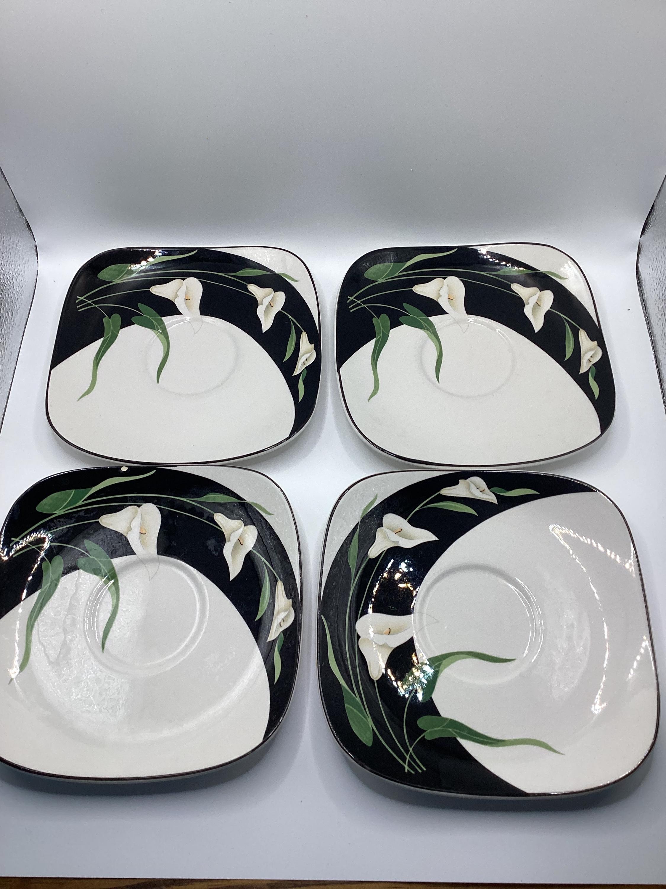 Sango Quadrille Black Lilies 20-Pc Dinnerware Set for 4 Retro Vtg