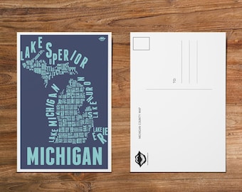 Michigan County Map - 4in x 6in Postcard / Framable Art