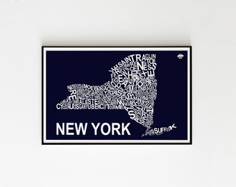 New York - County Map 11x17 Art Print