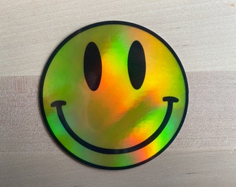 Smiley Face Holographic Sticker - Rave Y2K Throwback