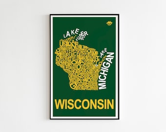 Wisconsin - County Map Druck 11x17 Kunstdruck