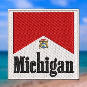Patch bordado para passar a ferro MICHIGAN - Engraçado, Grandes Lagos, Michigan, Design, Paródia, Jaqueta, Noção, Pesca, Camping, Aniversário, Ótimo presente