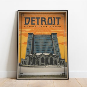 Detroit Michigan Central Station Travel Poster