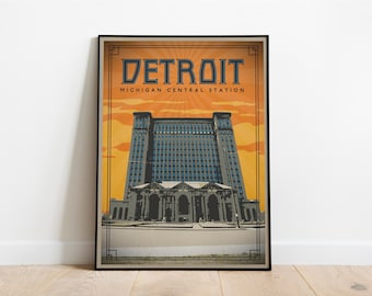 Detroit Michigan Central Station Travel Poster