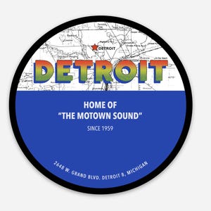 AUTOCOLLANT DETROIT, patrie de la Motown Sound - musique, rétro, vinyle, disque, voyage à Détroit, Michigan
