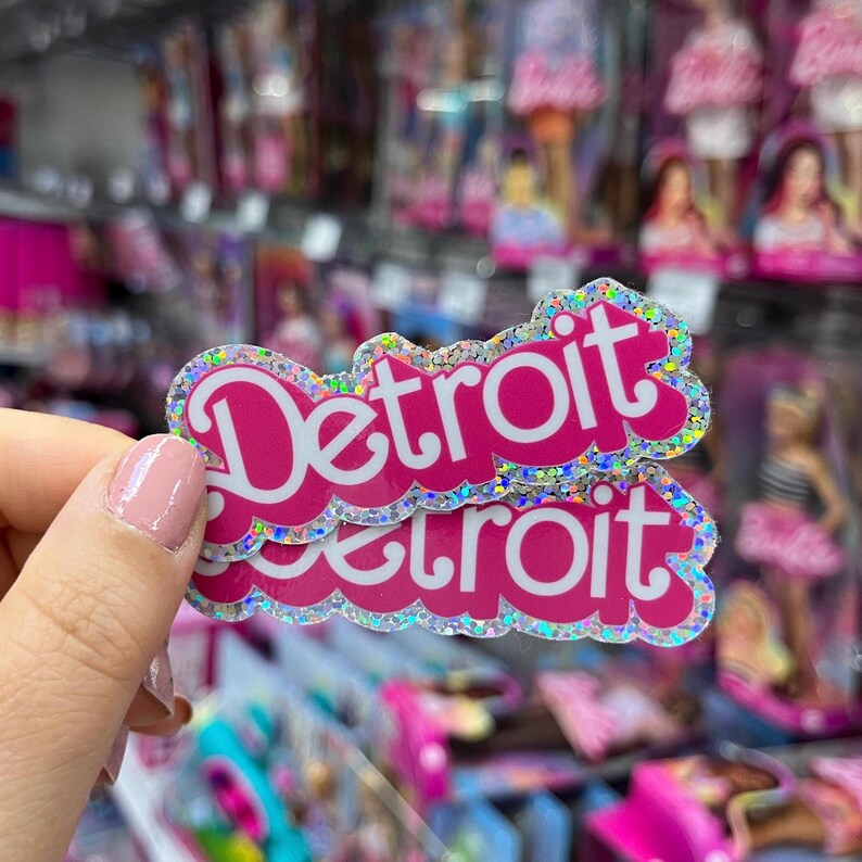 Detroit Native Sticker DETROIT Barb*e Glitter Vinyl Sticker - Michigan, Midwest, Pop Art ...