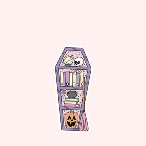 Coffin Bookshelf Sticker | Witchy Halloween Book Nook | Spooky Bookish Decor Vinyl Sticker