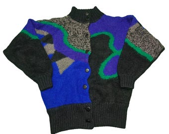 Vintage Mohair Blend Sweater XL: 80s Geometric Knit Pullover - Etsy