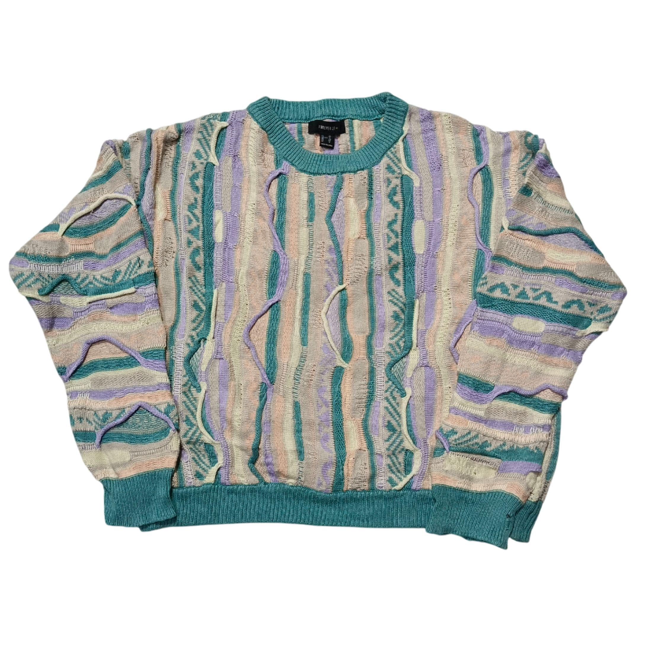 Vintage Coogi Style 3D Knit Sweater - Multicolor 90s Retro Cropped