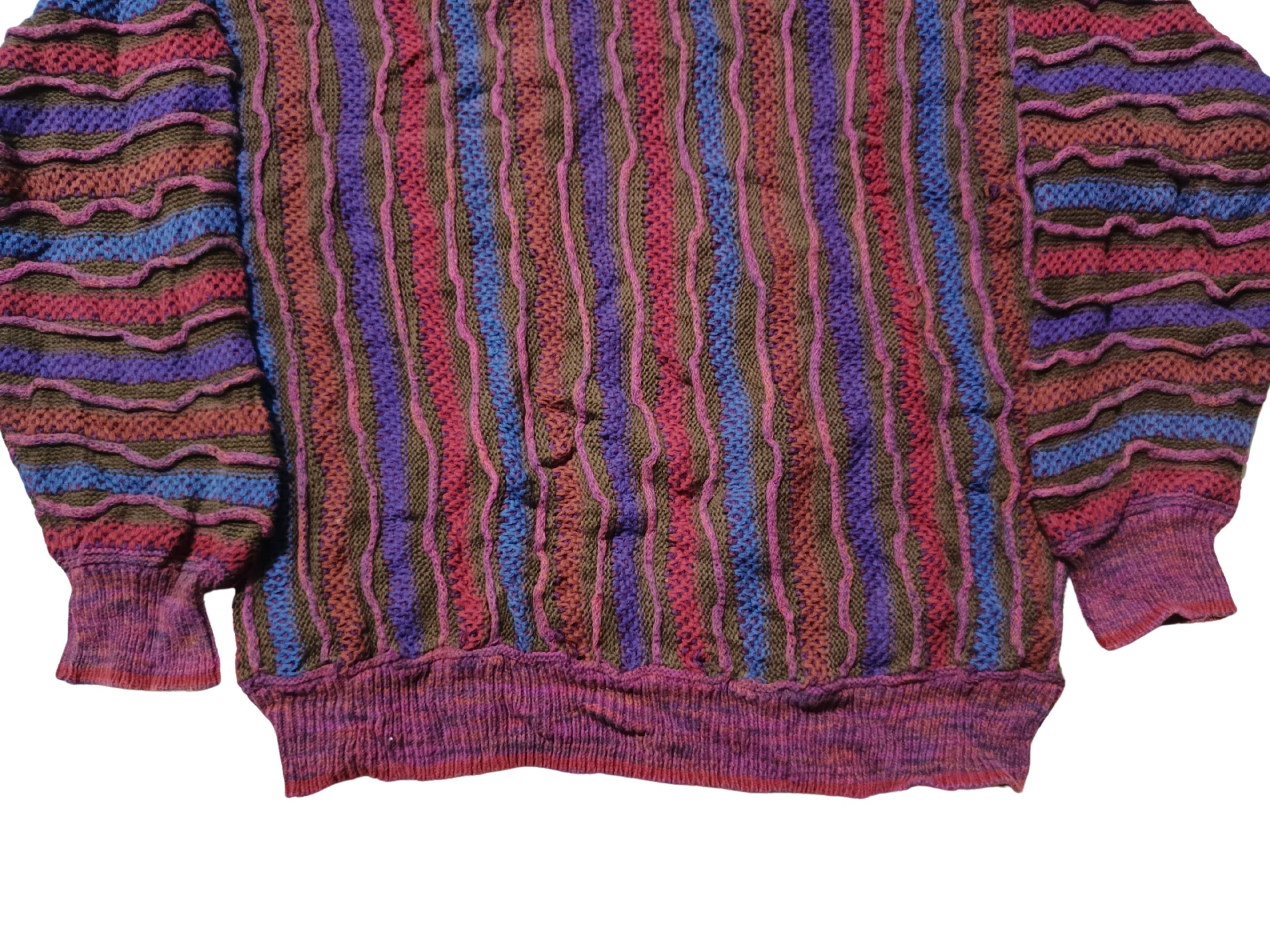 Vintage 90s Coogi Style Knit Sweater: Multicolor 3D Pullover, Size 