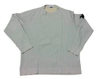 Vintage Stone Island Knit Jumper XXL - Iconic Badge, Light Grey Cotton