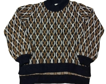 Vintage Coogi Style Sweater | 80s Geometric Knit, Boxy Fit Medium