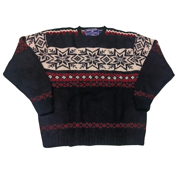Vintage 90s Polo Sport Hand-knit Wool Sweater: Nordic Fair Isle