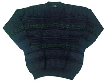Vintage Coogi Style 3D Knit Sweater XXL - Dark Academia Grandpa Pullover