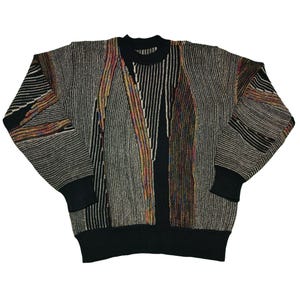 Vintage 90s Coogi Style Sweater - Textured Knit, Abstract Pattern Jumper, Bold Colors, Retro Streetwear, Cosby Biggie Hip Hop Fashion