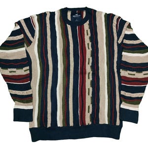 Vintage 90s Hollister Coogi Style Sweater | Retro Pullover Jumper | Cosby Biggie Crew Neck Sweater | Size S
