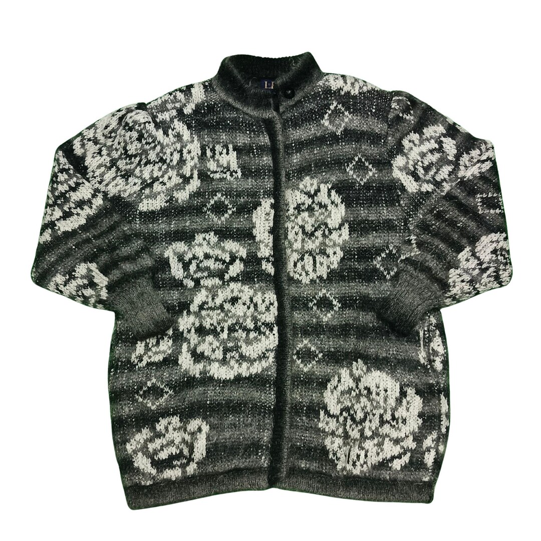 Vintage Mohair Blend Cardigan Sweater XL Oversized 90s Graphic