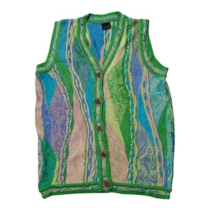 Vintage 90s Coogi Style Knit Sweater Vest: Abstract 3D Textured