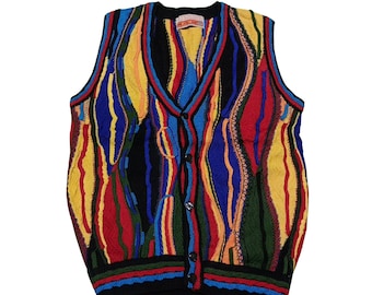 Chaleco de punto sin mangas estilo vintage Old Country, talla M, de punto colorido, modelo Cosby Biggie.