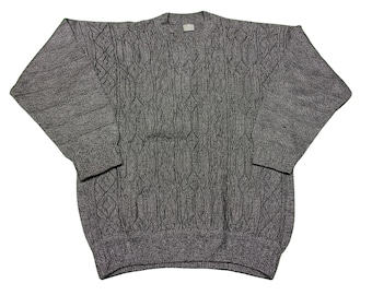 90s Coogi Style Knit Sweater: Monochrome Geometric Pullover, Men's Large Tall