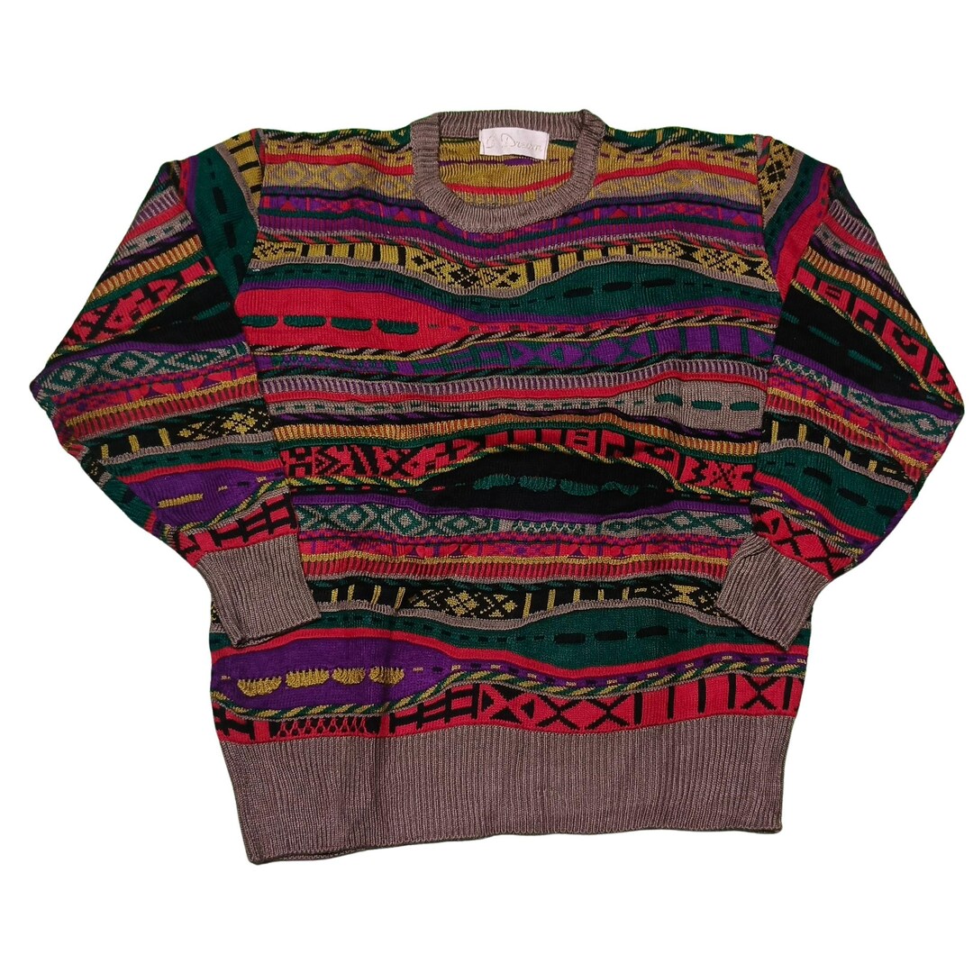 Vintage Coogi Style Sweater 90s Multicolor 3D Knit Retro Pullover