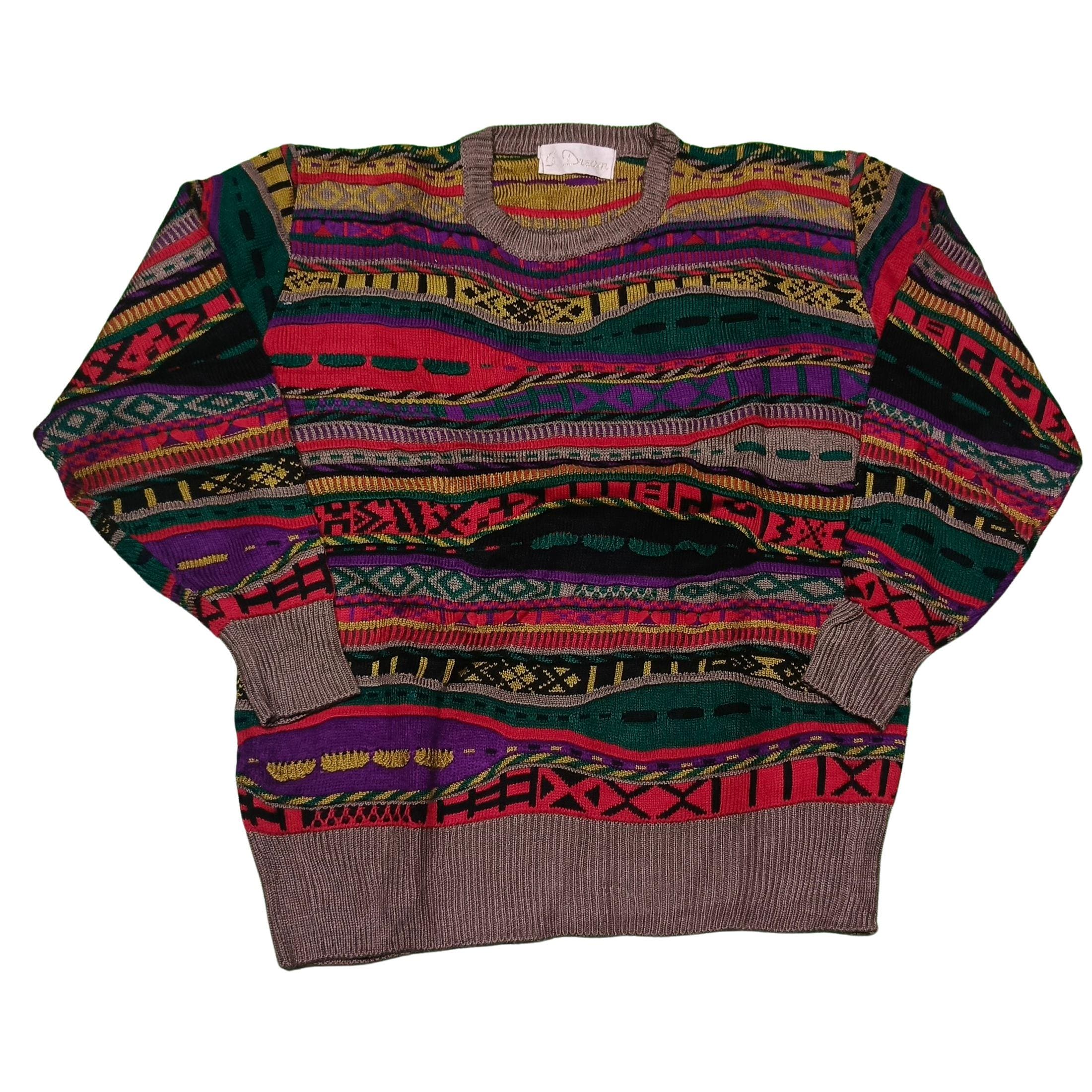 Vintage Coogi Style Sweater 90s Multicolor 3D Knit Retro Pullover