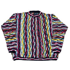 Vintage 90s Coogi Style Bergati Sweater | 3D Knit Crew Neck Pullover Jumper | Cosby Biggie Coogi Inspired Sweater Size XL | Hip Hop Sweater