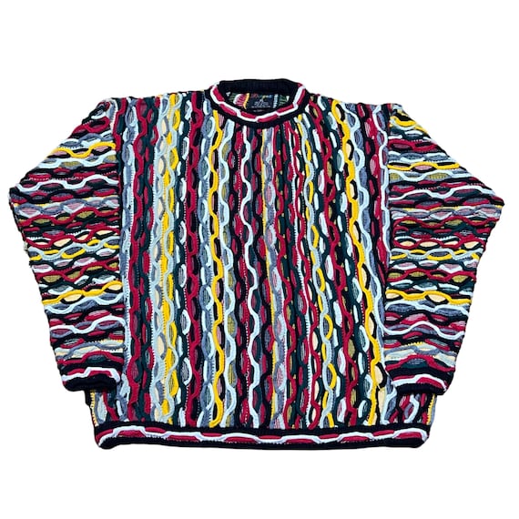 Vintage 90s Bergati Coogi Style Sweater XL: Multicolor 3D Knit