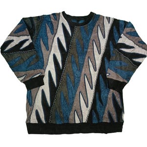 Vintage 90s Coogi Style Sweater - Textured Knit, Abstract Pattern, Bold Colors, Retro Streetwear, Hip Hop Fashion