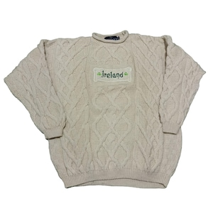 Vintage Tivoli Irish Fisherman Sweater XL: Cream Aran Cable Knit