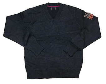 Vintage Polo Jeans Company American Flag Sweater, V Neck Pullover Jumper, Size L