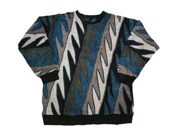 Suéter estilo Coogi vintage de los años 90 XL / Jersey abstracto de punto 3D