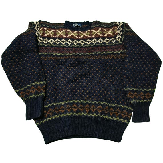 Vintage 90s Polo Ralph Lauren Fair Isle Wool Sweater, Size L
