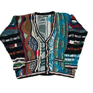Vintage Coogi Wool Cardigan: 3D Textured Knit, Retro Hip Hop