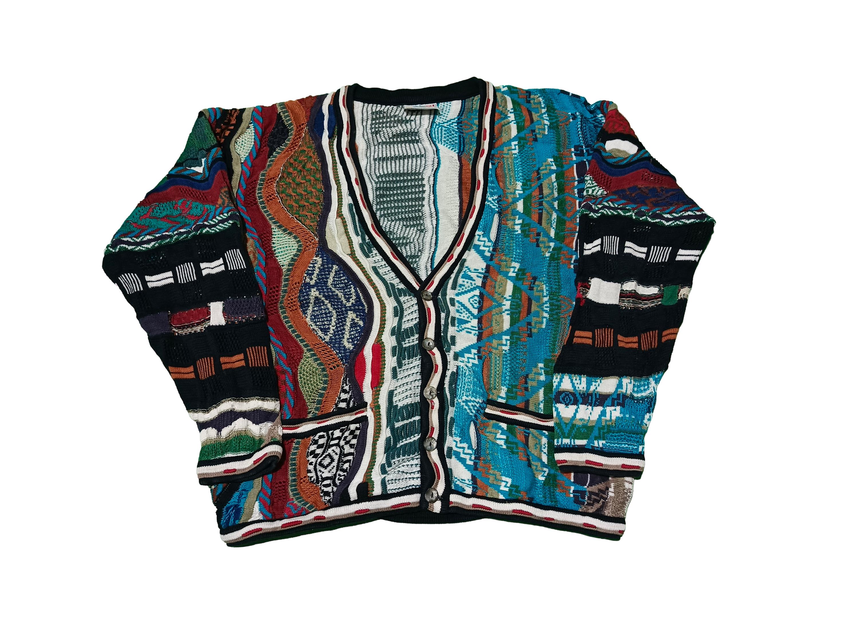 Vintage Coogi Australia 3D Knit Cardigan: Multicolor Cotton