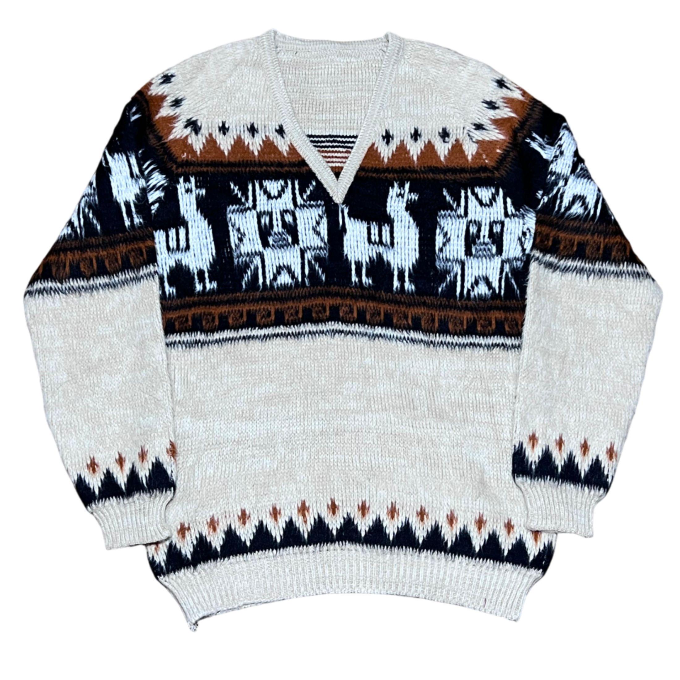 トップス 90s Native pattern alpaca knit sweater Alpaca Sweater, Peruvian Sweater, Unisex Sweater, Peruvian