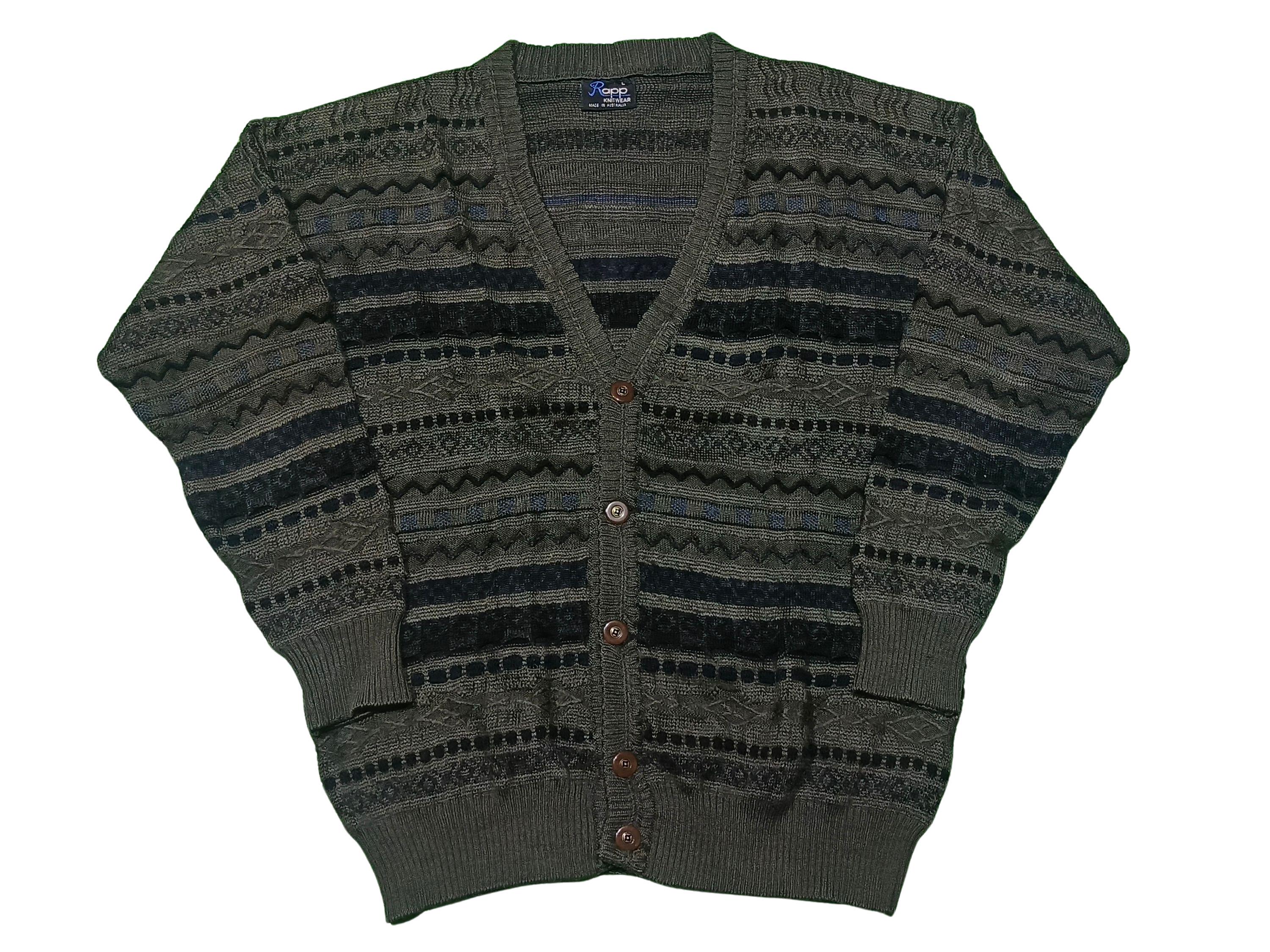 Vintage 90s Coogi Style Knit Cardigan: Retro Textured Button-up