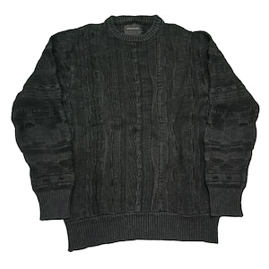 Vintage 90s Coogi Style Sweater – Textured 3D Knit Pullover – Retro Oversized Streetwear – Black Chunky Knit Jumper | Size Small Petite