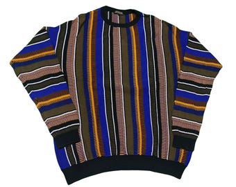 Vintage 90s Coogi Style Sweater Size L – 90s Colorful Textured Knit Pullover Jumper