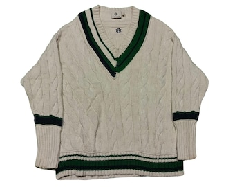 Vintage Cable Knit Cricket Sweater: Preppy V-Neck, Men's M