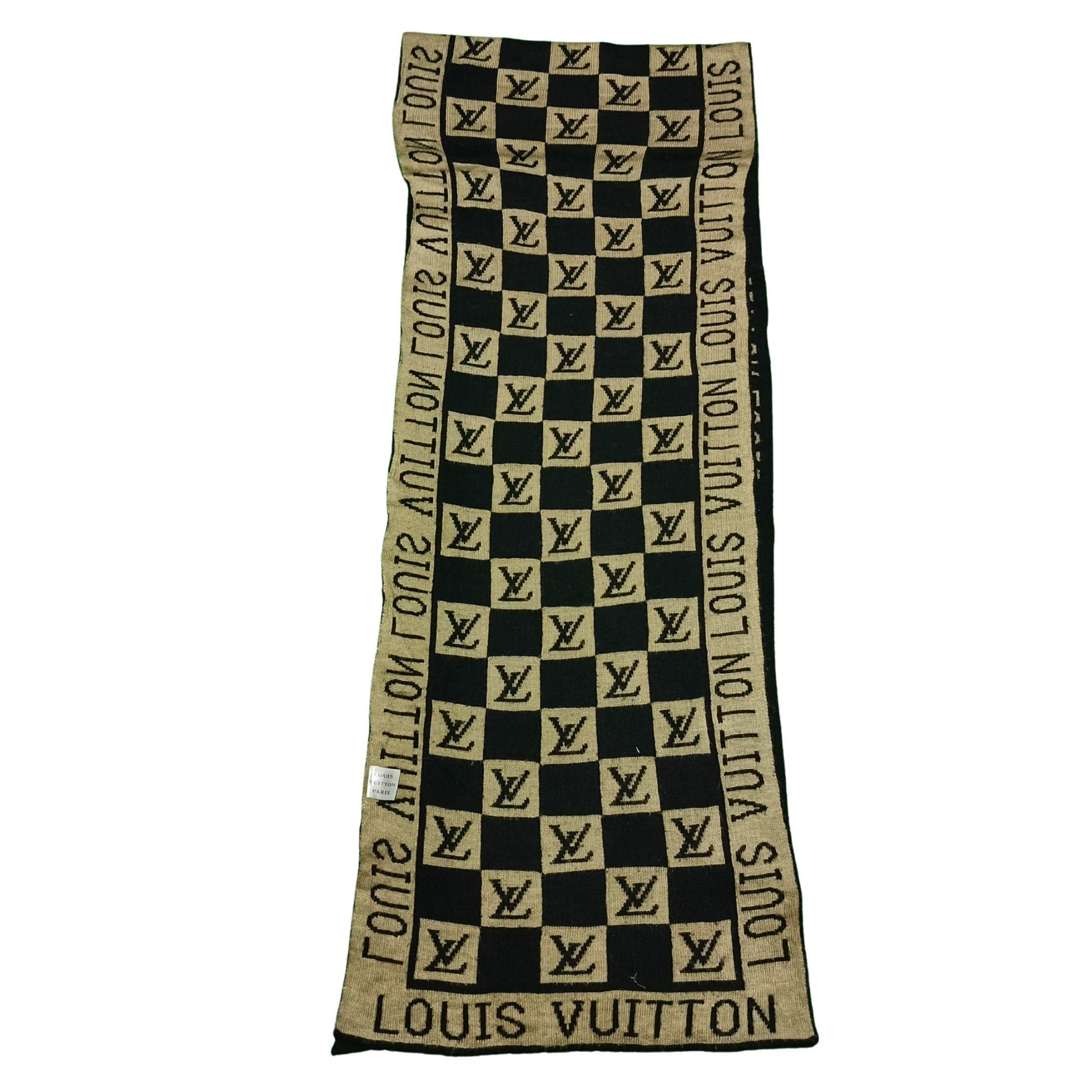 LOUIS VUITTON チェック柄スカーフ Authentic Louis Vuitton Monogram Check Scarf: Black Beige Wool 72