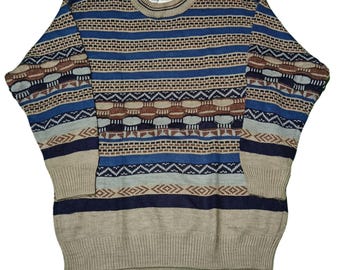 Vintage 90s Coogi Style Sweater | Retro Pullover Jumper | Cosby Biggie Crew Neck Sweater