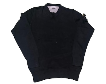 Stone Island Black V-Neck Sweater | Size Large | Iconic Compass Badge Jumper