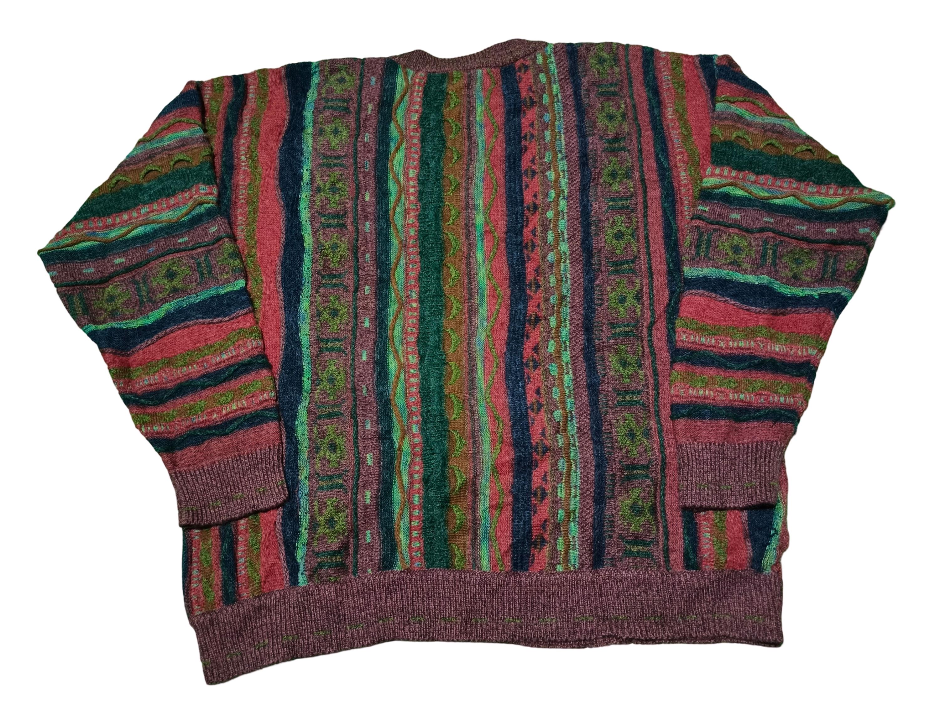 Vintage 90s Coogi Style Sweater: Abstract 3D Knit Pullover, Size 