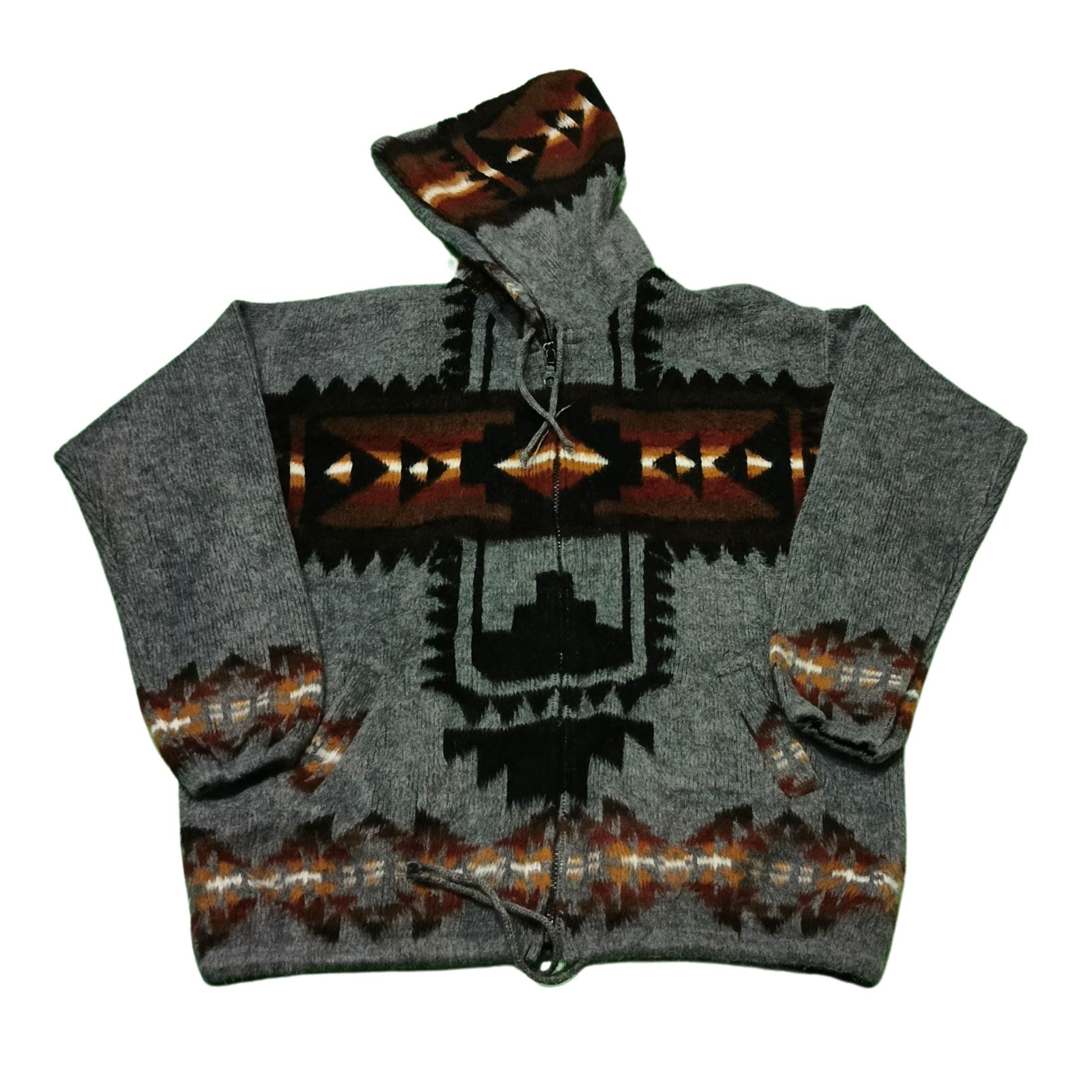 【週末価格】echeveria alpaca wool trip jkt OVY Vintage Alpaca Wool Hoodie: Earth Ragz Boho Tribal Knit - Size S