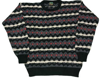 Vintage 80s Boydex Geometric Sweater | Coogi Style Chevron Knit | Size Medium