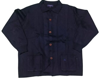 Burberry's 90s vintage 襟付きカーディガン ネイビー Vintage Burberry Cardigan Sweater With Logo Buttons - Deep